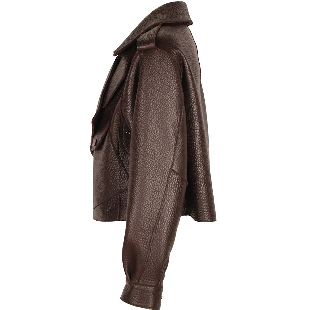 YOLOAgain Oversized Real Leather Jacket Women Sheepskin Coat