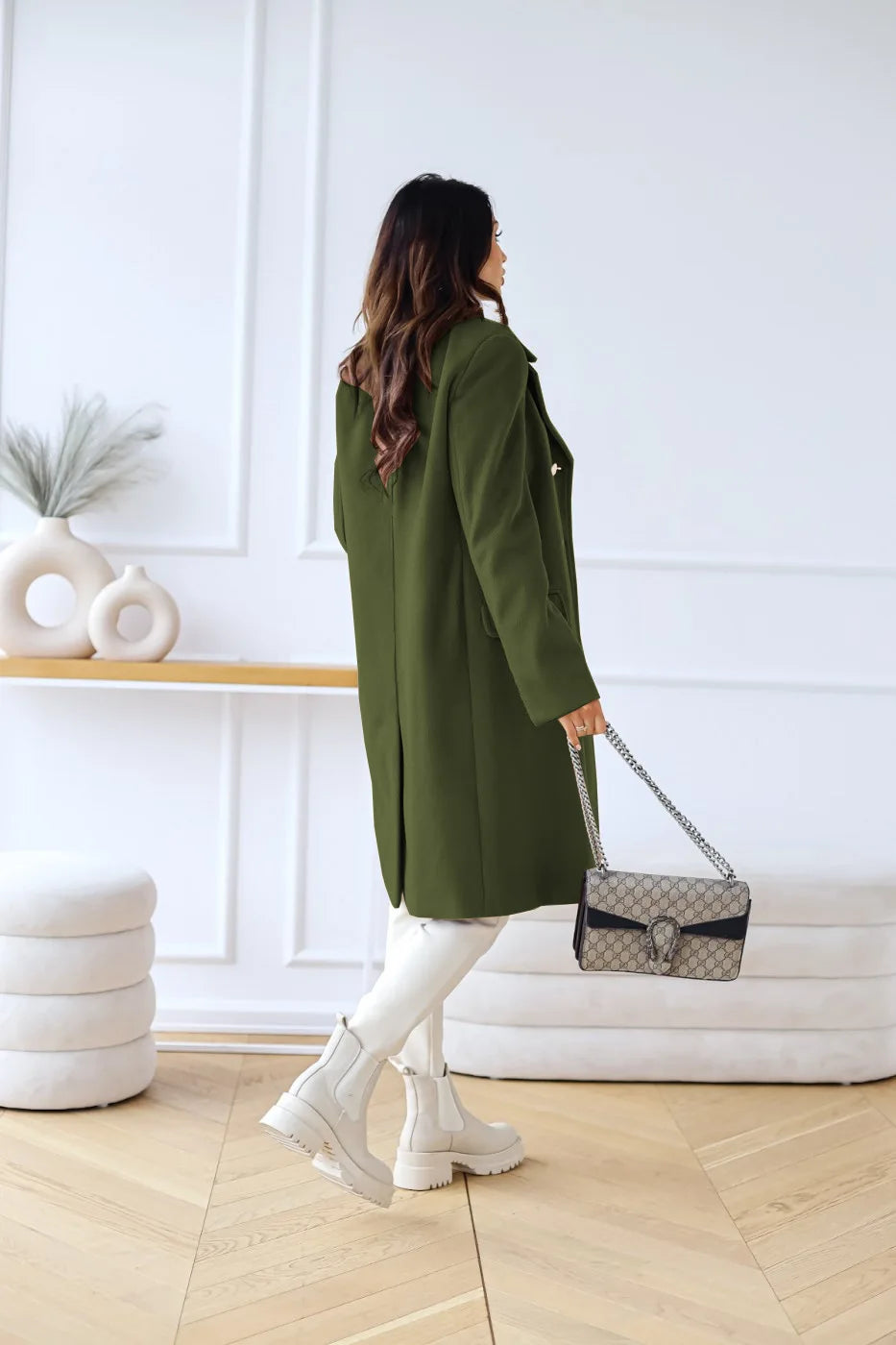 Suit woolen coat senior sense 2024 autumn and winter new double-breasted shoulder slimming Korean version of woolen coat