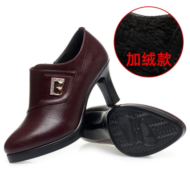 High Heels for Women 2024 Spring New Deep Mouth Soft Bottom Waterproof Business Formal Wear Office High Heel Leather Shoes