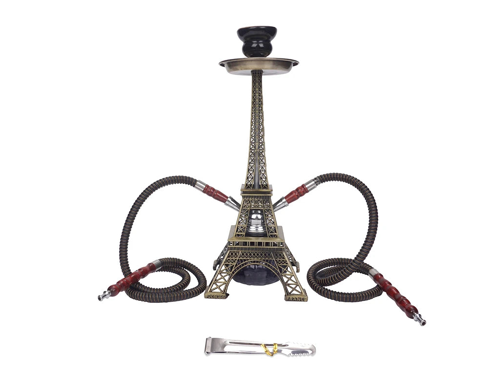 Tower Hookah Shisha Pipe Set Double Hookah Hoses Glass Base Ceramic Bowl Charcoal Tongs Chicha Narguile Sheesha Hookah Smoking