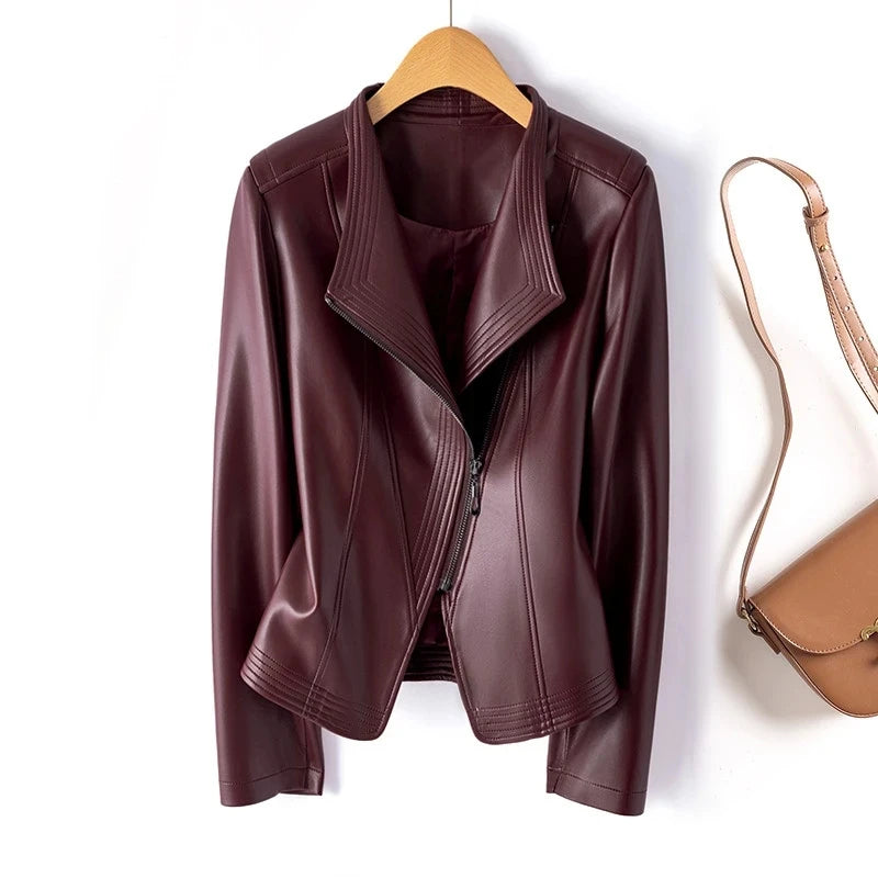 Genuine Leather Women's Short Slim Sheepskin 2026 Spring Autumn Leather Jacket New Long Sleeve Suit Collar Zipper Little Coat
