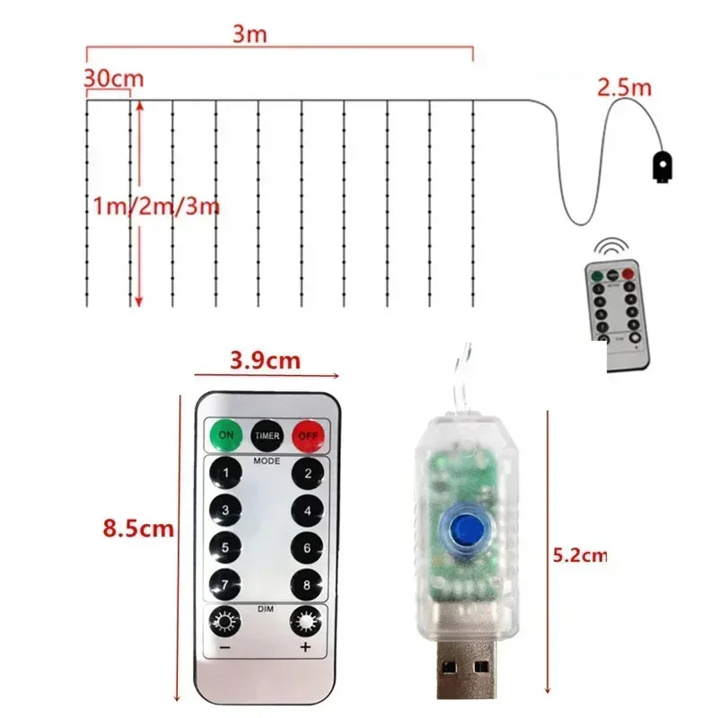 USB Plug Wedding Garland Valentine's Day Ramadan EID Mubarak Decoration for Home Curtain Lights 8 Modes LED Curtain Fairy Light