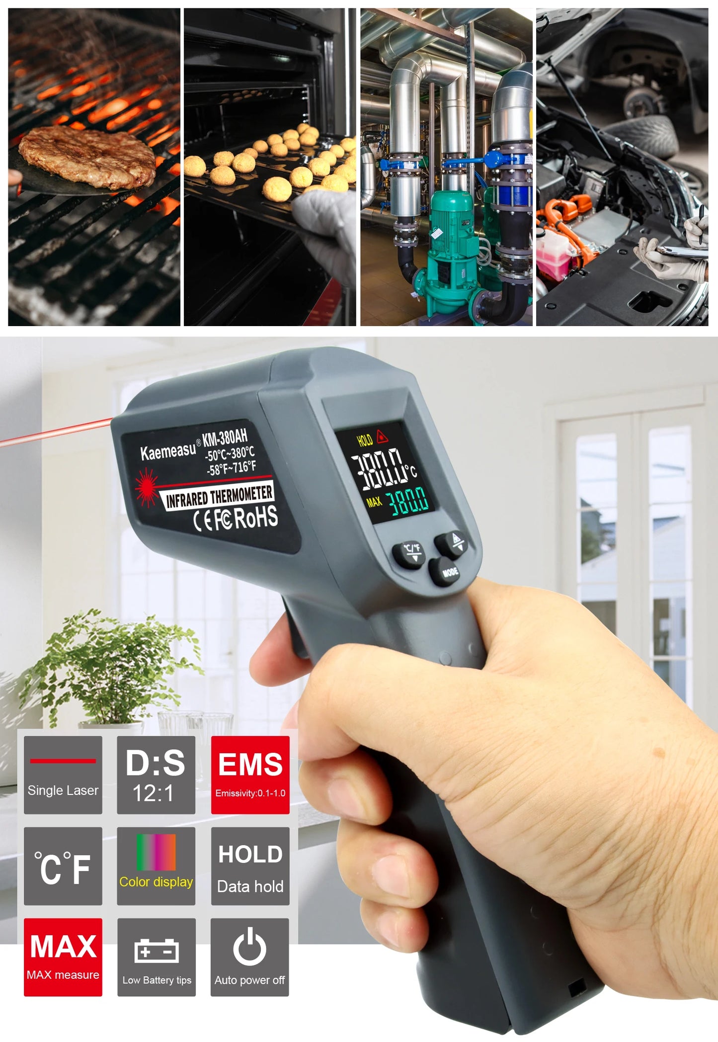 LCD Industrial Electronic Thermometer NonContact Digital Laser Temperature Meter Gun Laser Point Infrared Thermometer