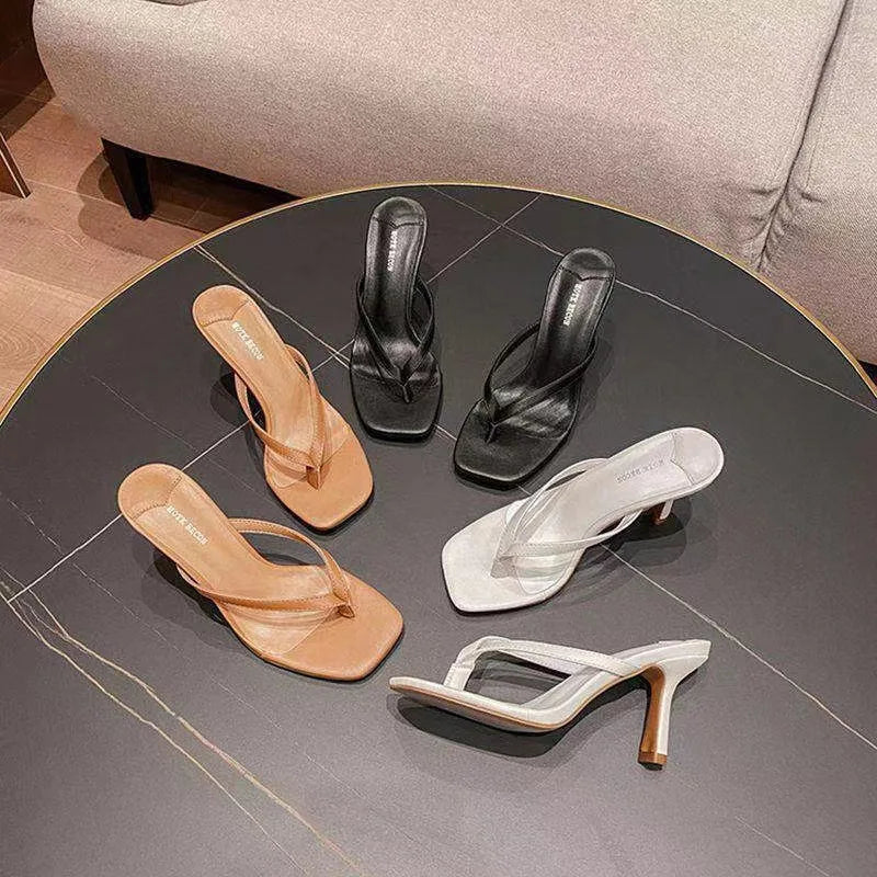 Fashion Heeled Sandals for Women Wearing Noble Slippers with Slim Heels and Legs,square Toe Sandal for Summer Sandalias De Mujer