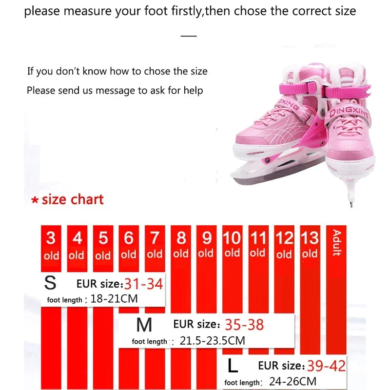Adjustable Size Speed Skating Shoes Thermal Stretchable Ice Skates Ski Shoes Thicken with Ice Blade for Kids Adult Men And Women