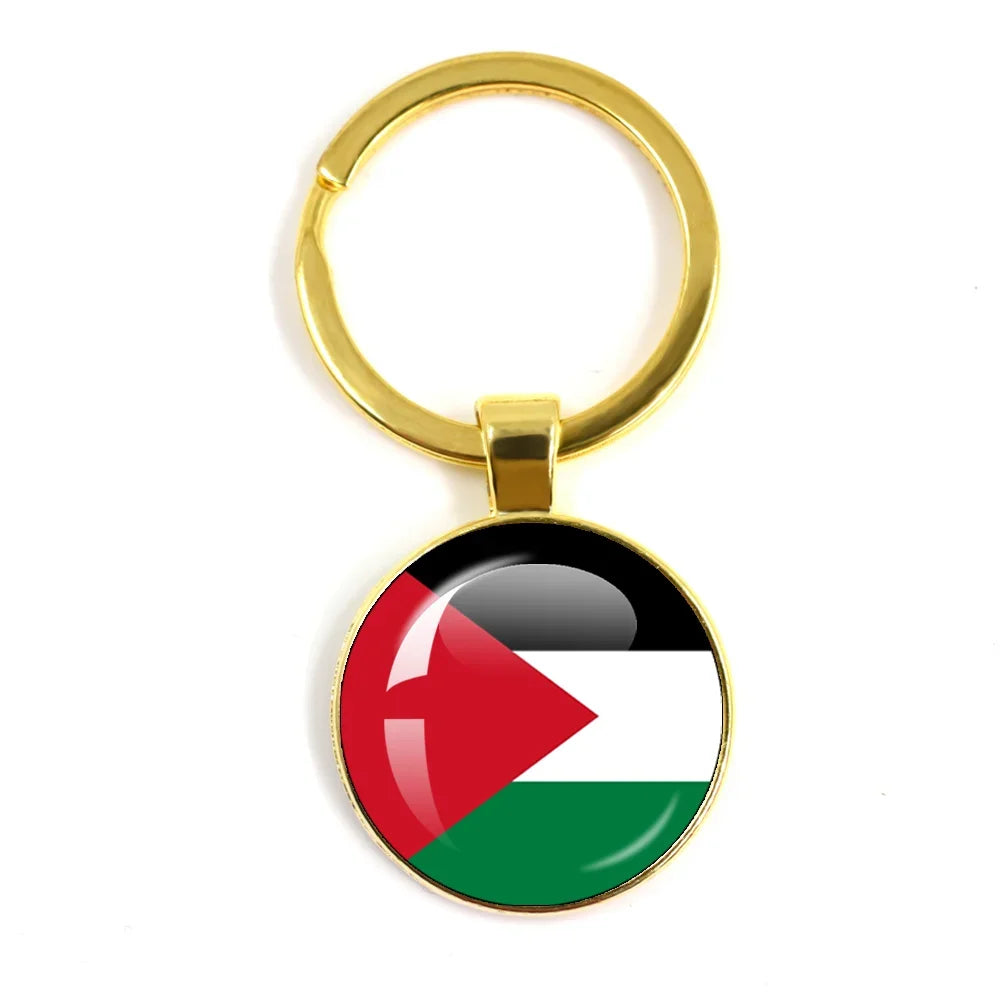 Palestine Nation Flag Emblem Personalized Art Patterns 25mm Glass Cabohcon Keychain Key Rings for Women Men Jewelry Gift