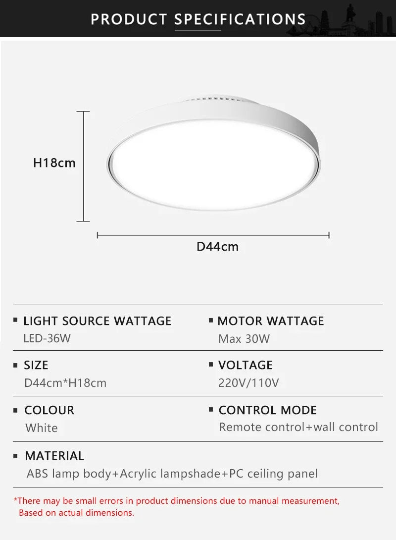 Modern Silent Living Room Bedroom Kitchen Office Ceiling Light  Ceiling Fan Light Flush Mount Bladeless Fan Lamp Remote Control