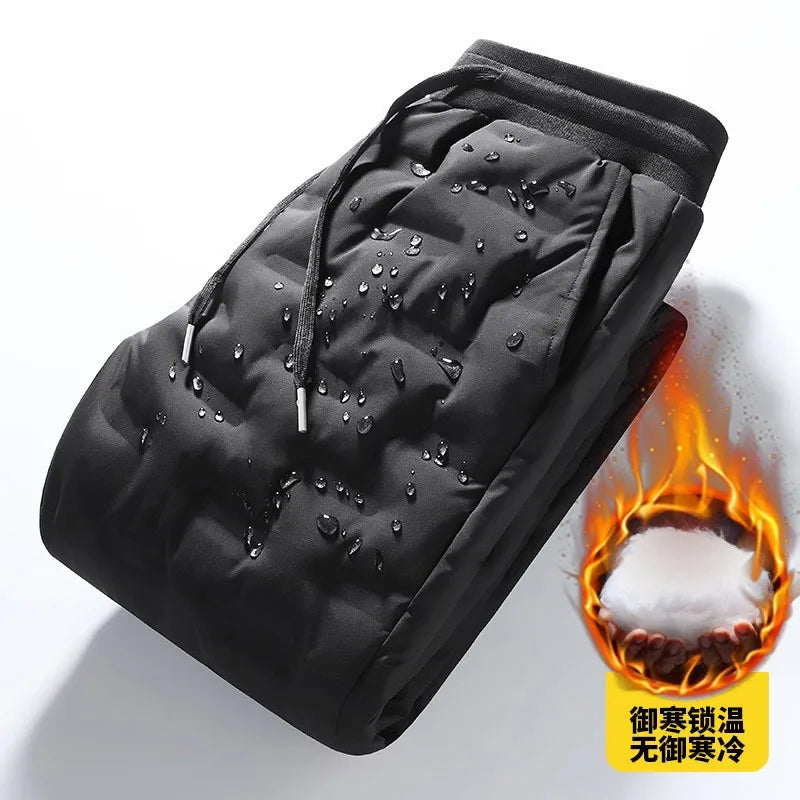 Men's down Trousers Large Size Winter Fce Warm Casual Du down Cotton Pants Loose Fit mid Waist Long Pants Polyester Fiber