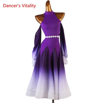 Modern Dance Dress Stand-Up Collar Mesh Sleeve Long Skirt Performance Clothing High-End Custom Child Woman Competition Clothes