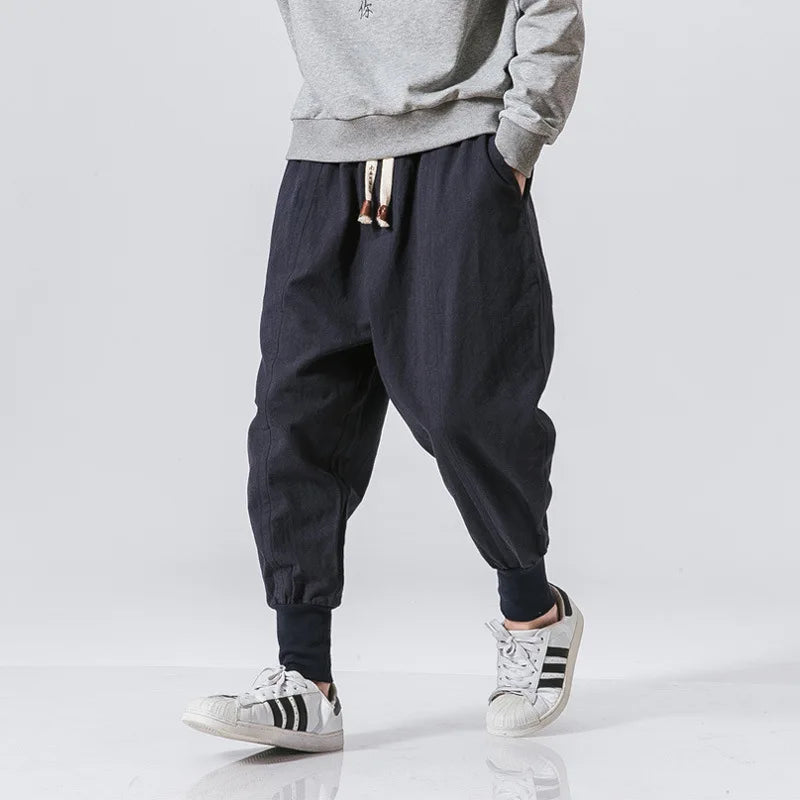 2024 New Spring Men Loose Harem Pants Chinese Linen Overweight Sweatpants High Quality Casual Brand Oversize Trousers Male