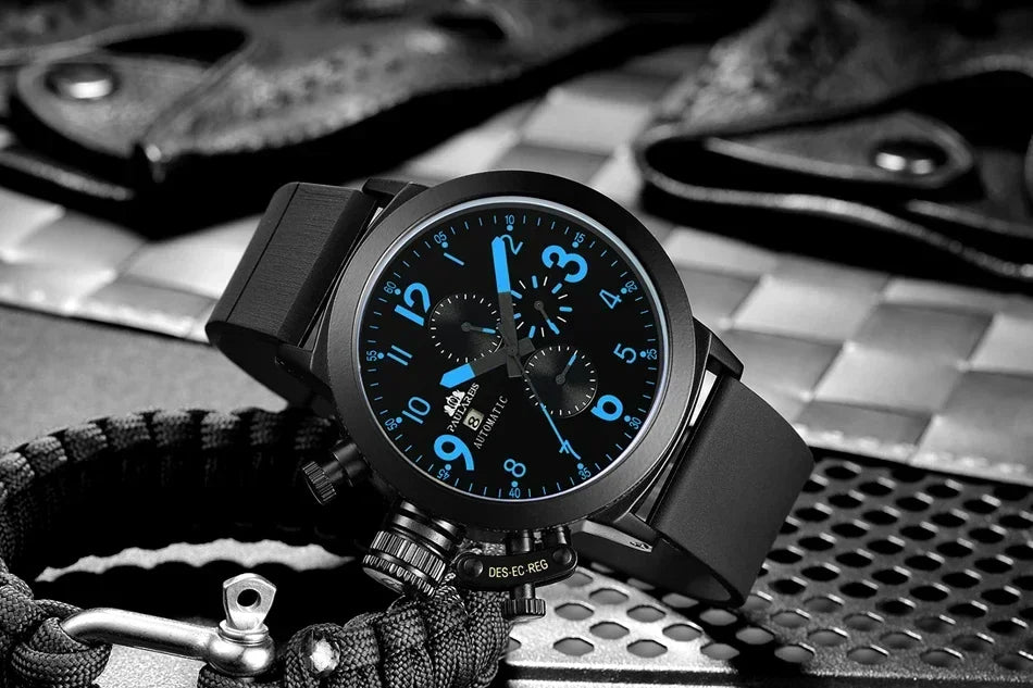 Automatic Watches for Men Mechanical Self Wind Rubber Boat Case Orange Blue Yellow Grey Fashion U Left Hand Reloj Hombre Baratos