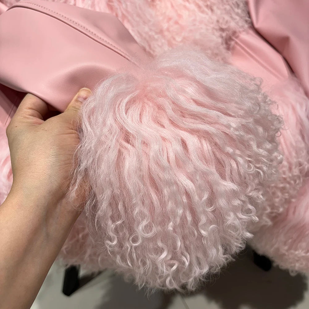 YOLOAgain Mongolia Sheep Fur Jacket Women Real Leather Coat Suede Jacket