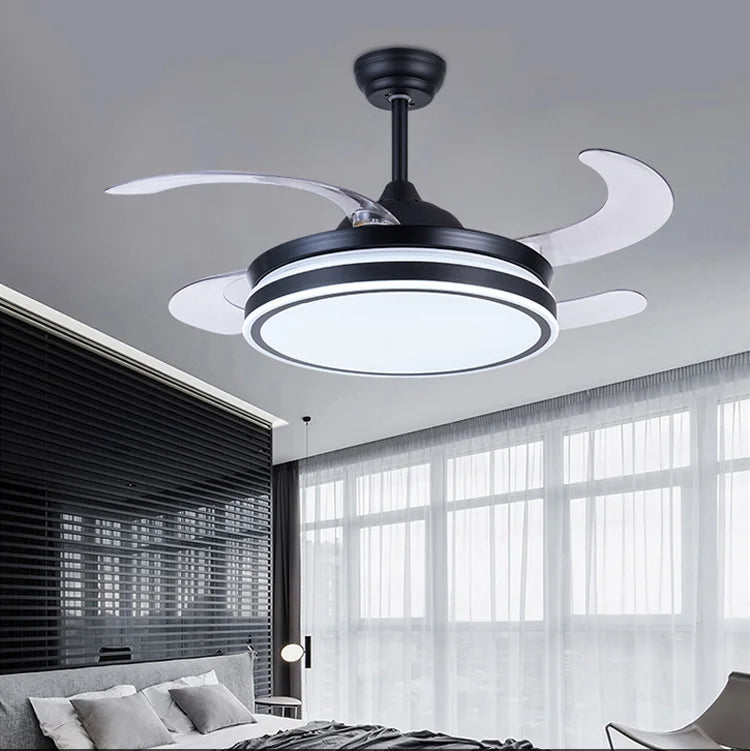Retractable ceiling fan Air purifying led light celling fan modern bedroom smart remote control large hotel ceiling fan