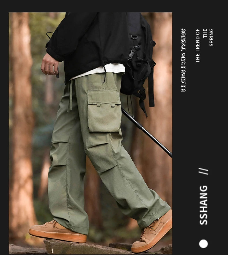 Pants men's four seasons tide loose work pants hundred straight sports paratrooper pants drawstring punch casual pants
