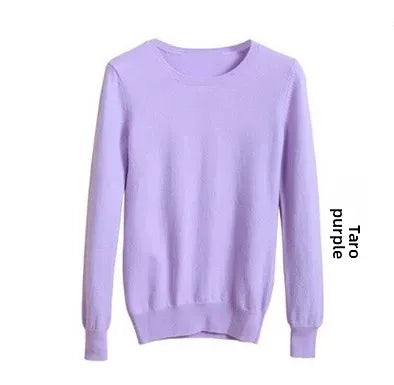 Women's Knitted Sweater round Neck Slim Fit Short Style Large Size Overhead Base Shirt Autumn Winter New Arrival Solid Color