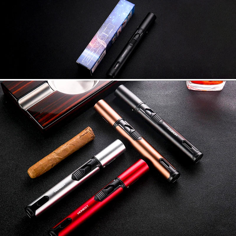 HONEST Metal Windproof Lighter Refillable Pen Torch Lighter Jet Flame Butane Lighter Kitchen BBQ Candle Camping Men's Gadget