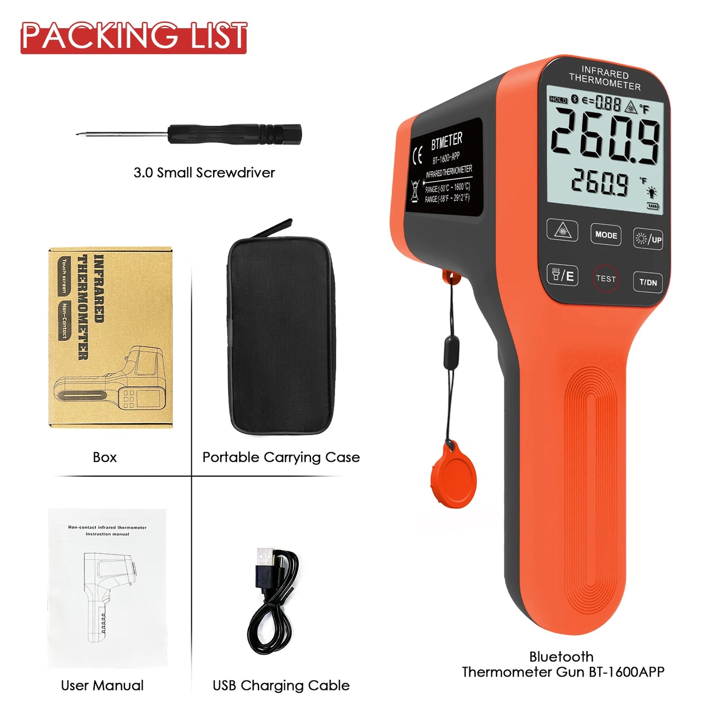 Infrared Thermometer Gun Handheld Heat Temperature Gun Laser Temperature Gun with Adjustable Emissivity Measure -50°C to 1800°C