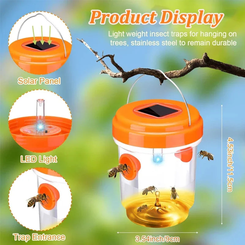 New Solar Fly Trap Catcher, Waterproof Outdoor Hanging Insect Trap, for Garden Orchard Fruit Pest Control Device