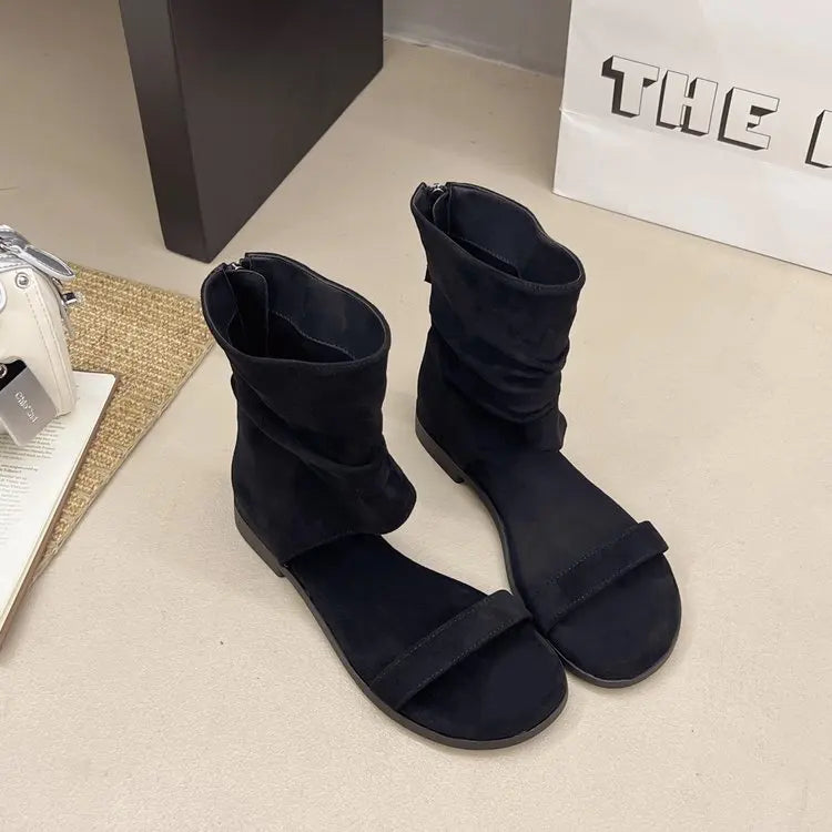 2025 Female Low Heel Footwear Gladiator Sandals Shoes For Women Zippers Fashion Open Toe Ladies Sandals Ankle Booties Shoe Pumps