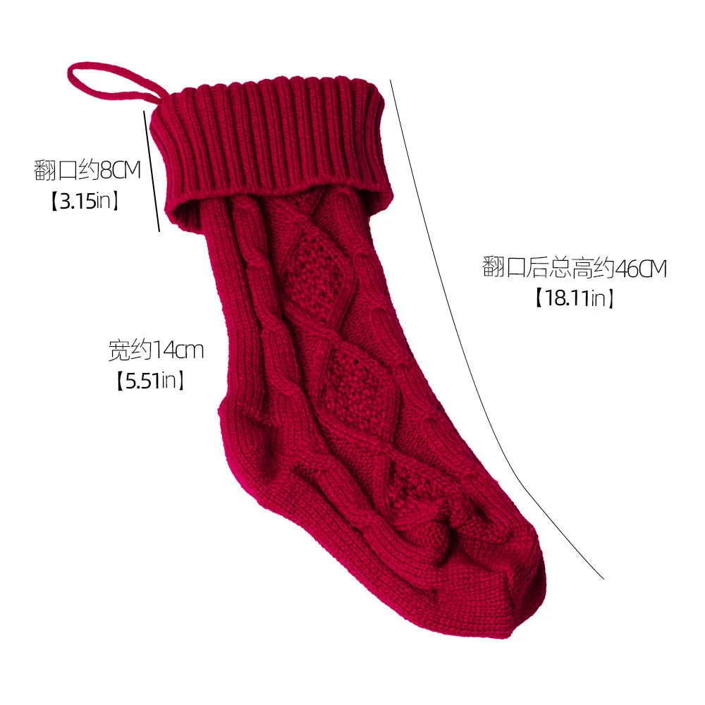 Large Christmas decorations Christmas stocking gift bag Knitted Christmas pendant Cross border woolen Christmas stocking