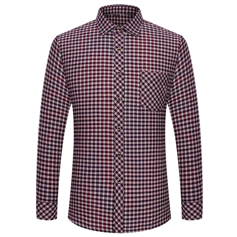 M-6XL Men's Pure Cotton Flannel Shirts Long Sleeve Single Pocket Casual Plaid Thick Soft Cozy Brushed Shirts Blouse Men Clothing