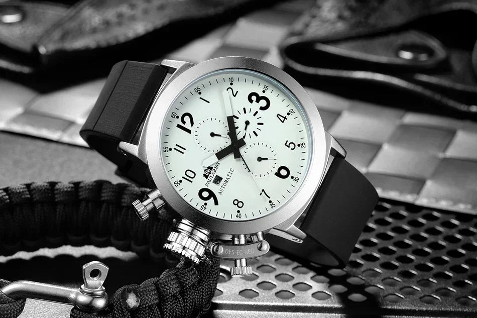 Automatic Watches for Men Mechanical Self Wind Rubber Boat Case Orange Blue Yellow Grey Fashion U Left Hand Reloj Hombre Baratos