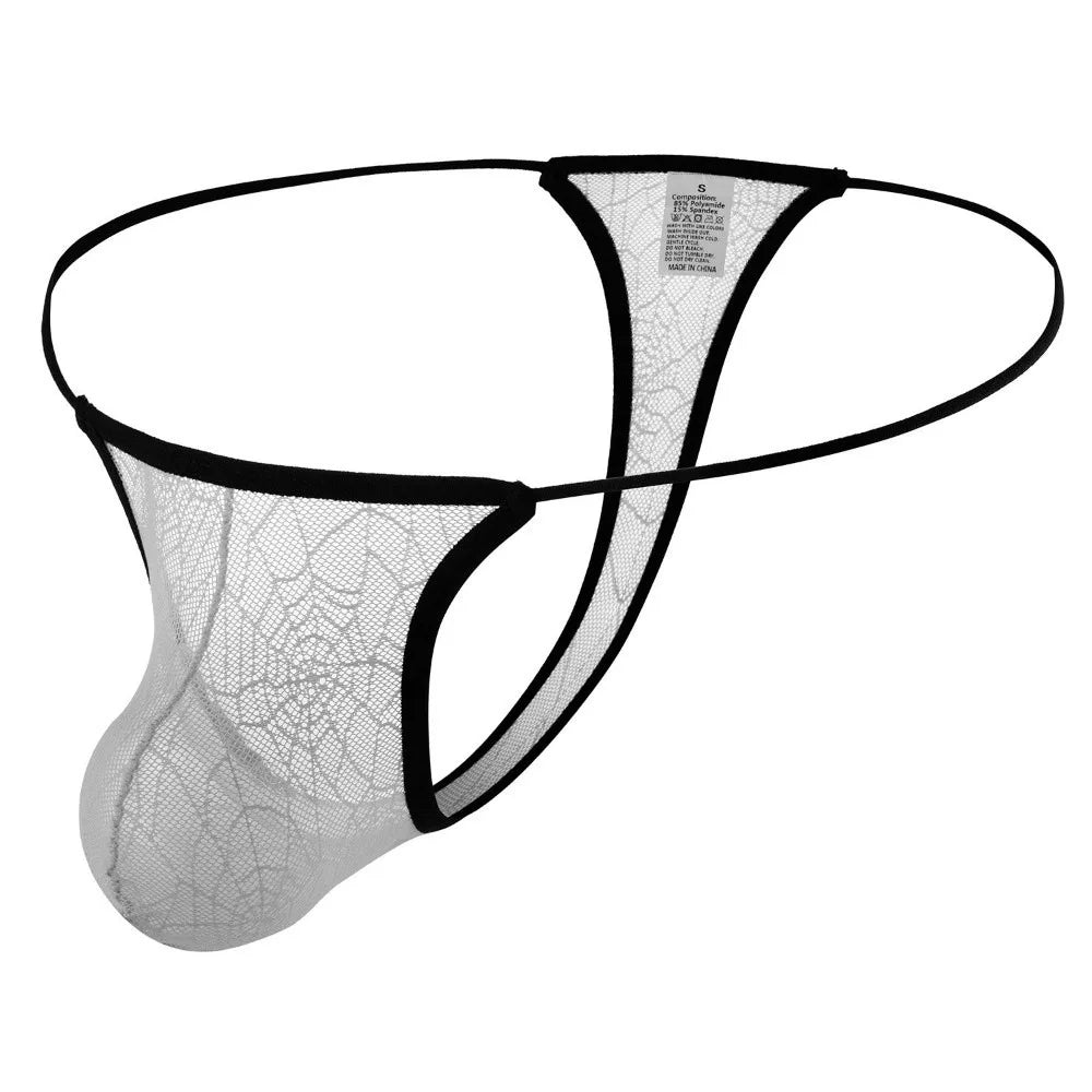 Comfortable Low Waist Men's Thongs Transparent U Convex Pouch T-back Briefs Mesh Halloween Net Lace Triangle Panties Fitness
