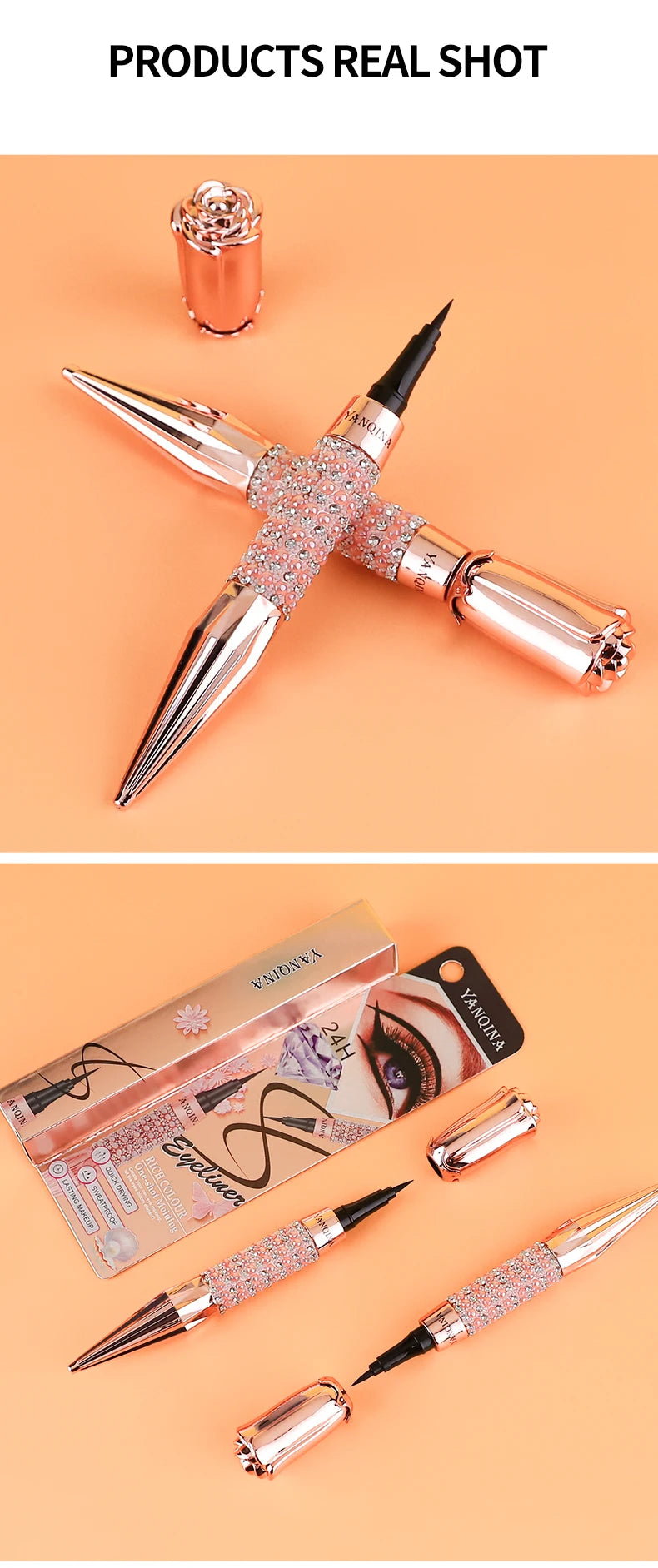 Yanqina Precision Liquid Eyeliner - Long-Lasting, Waterproof, Transfer-Proof, Quick-Drying Black Eyeliner with a Shiny Design