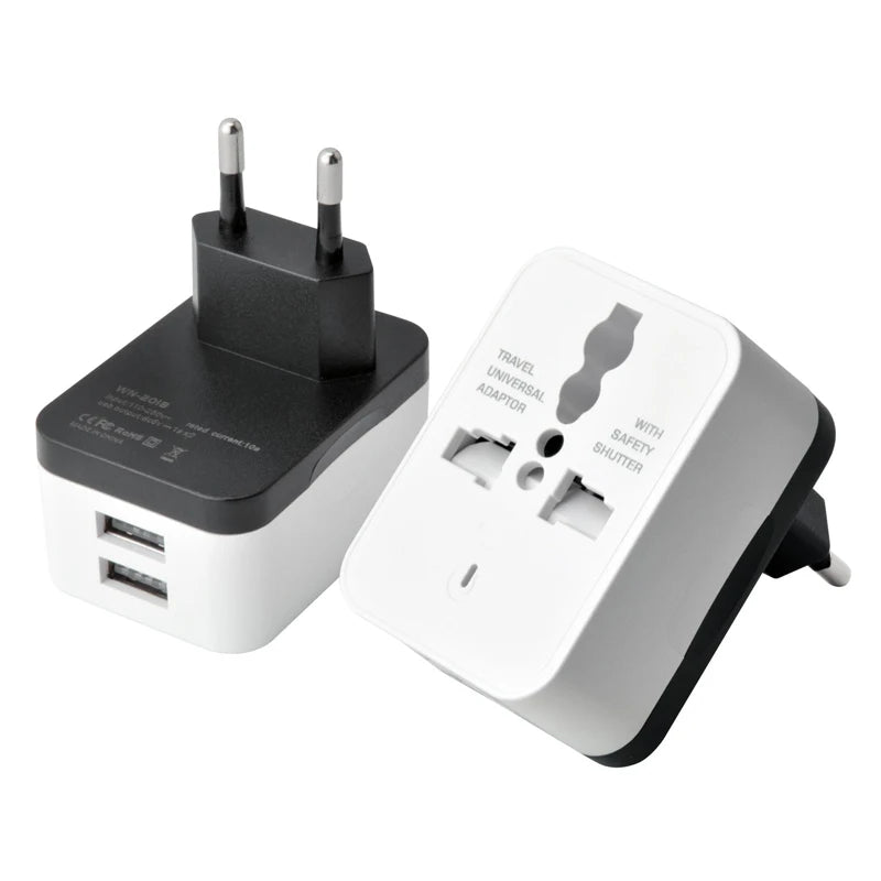 Universal EU US UK 2 USB Travel Plug Power Charger Converter Socket America Britain European Multi-function Plug Adaptor 5V 1A