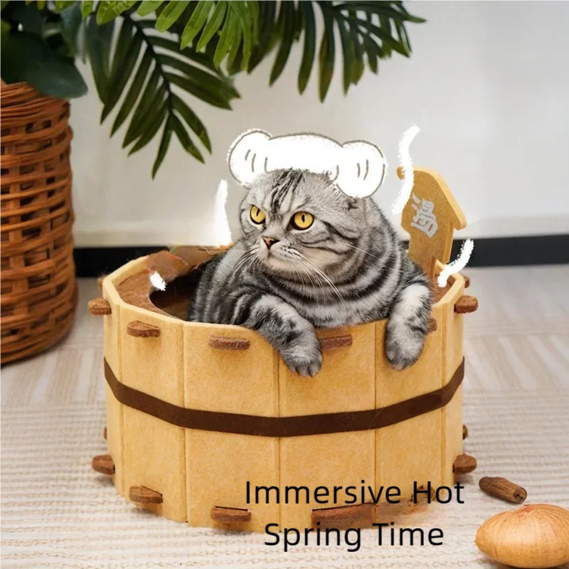 Four Seasons Fun Bathtub Cat House Felt Semi Enclosed Cat Bed Sturdy Design for Paw Grinding and Sleeping Pet Bed