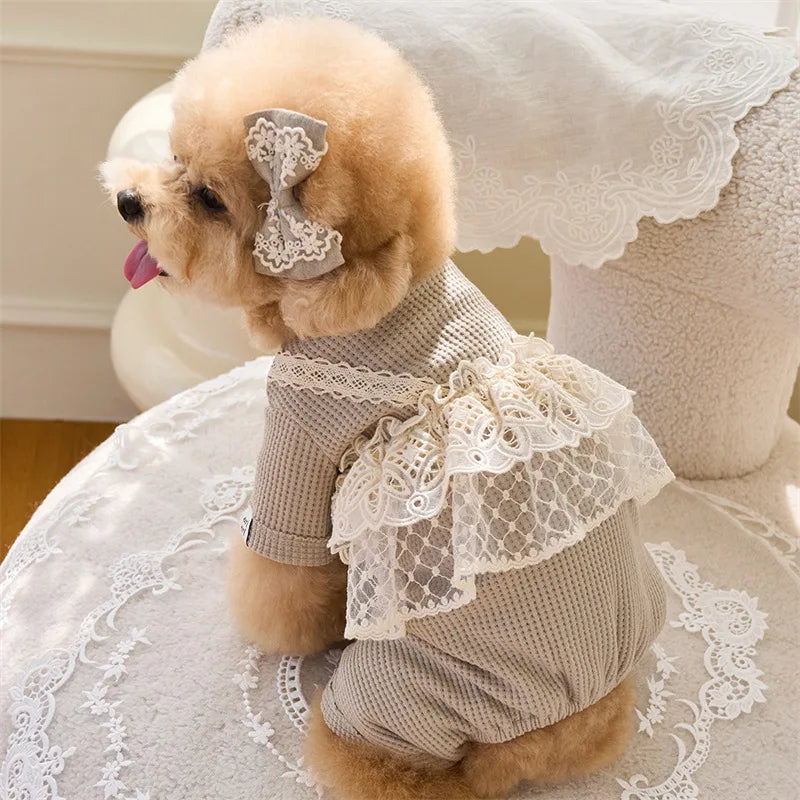 Pet Spring Jumpsuit Cute Lace Camisole Puppy Teddy Cat Waffle Lace Four Legged Coat Small Dog Puppy Clothes Dog Pajamas