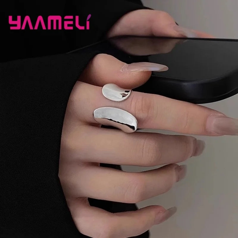 925 Sterling Silver Smooth  Wide Band Ring Personality Punk Creative Adjustable Minimalism Jewelry for Woman Dropshipping