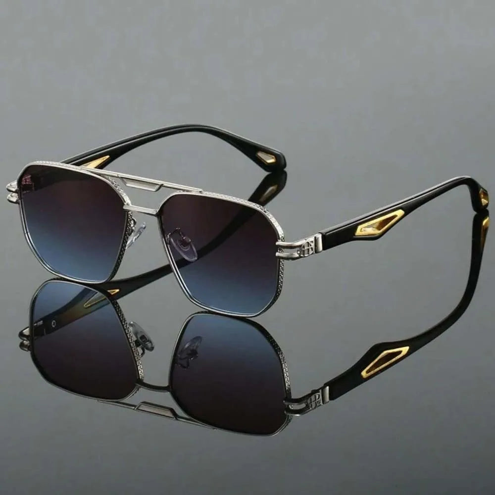 Retro Double Bar Sunnies Square Frame Sunshade Eyewear Unisex Polarizing Lens Sunglasses PC Decorative Anti-UV Glasses Summer