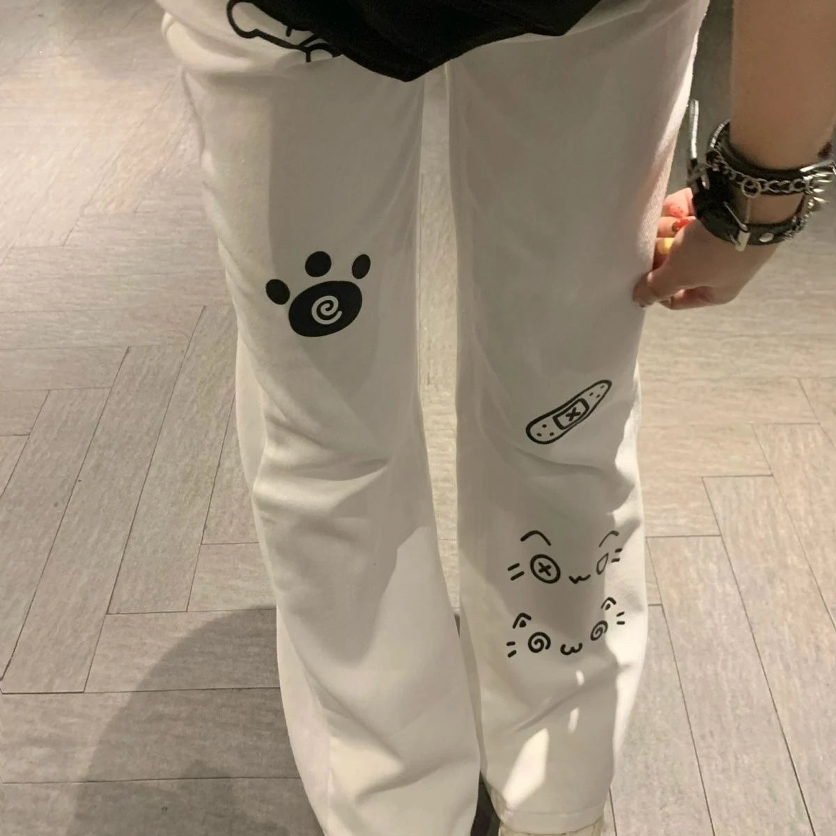 Japanese Kawaii Full Length Pants Women Cartoon Cat Pattern Casual Trousers Y2K Sweet Harajuku Subculture Autumn Sweat Pants
