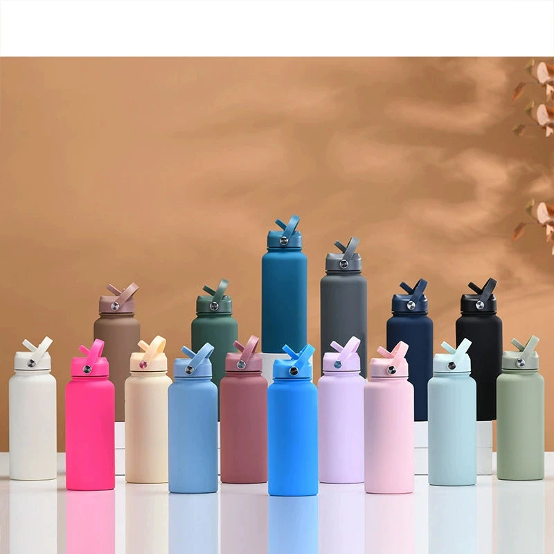 1000ML Water Bottle With Straw Lid Vacuum Insulated FlaskThermos Tumbler Ceramic Anti-Corrosion Coating Custom Gifts