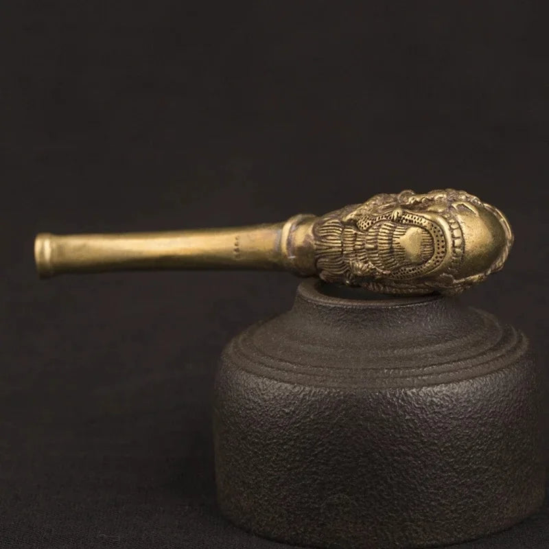 Vintage Copper Dragon Pattern Curved Smoking Pipe Accessories Chinese Traditional Pure Copper Cigarette Holder Series