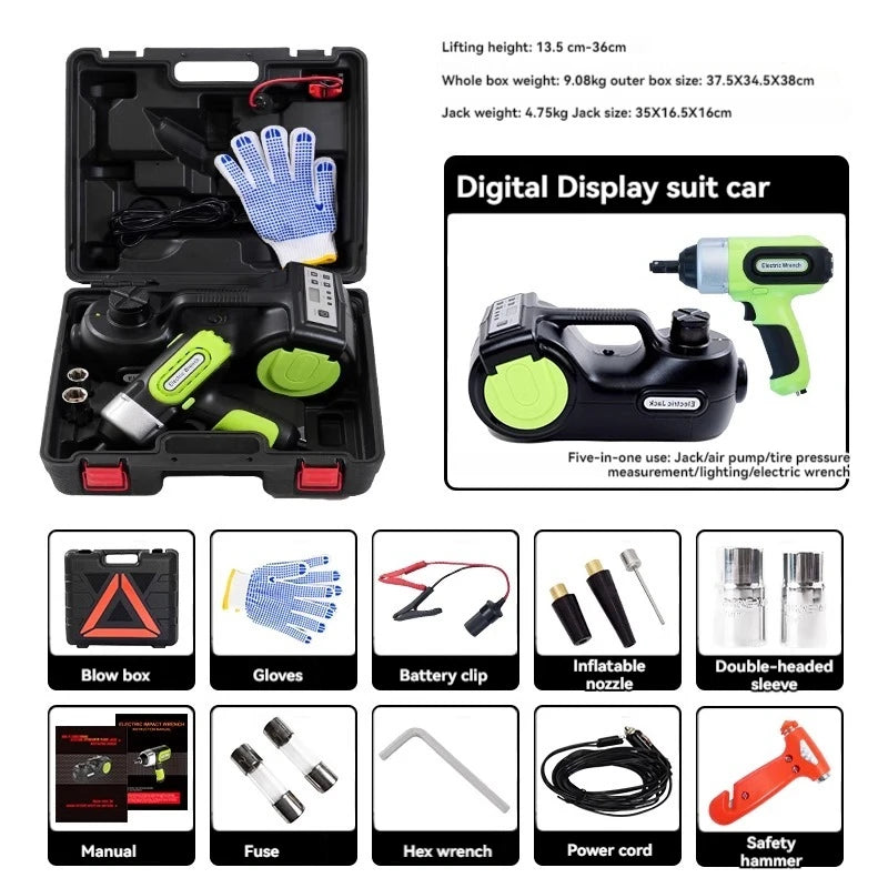 5 Ton Electric Car Jack  with Electric Impact Wrench, Built-in Inflatable Pump Hydraulic Jack Lift Portable Car