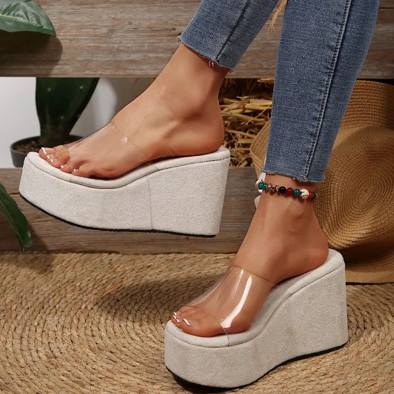 2025 Fashion Elegant Heels Casual Slippers for Women New Summer Comfortable Round Toe Thick Sole Banquet High Heels for Women