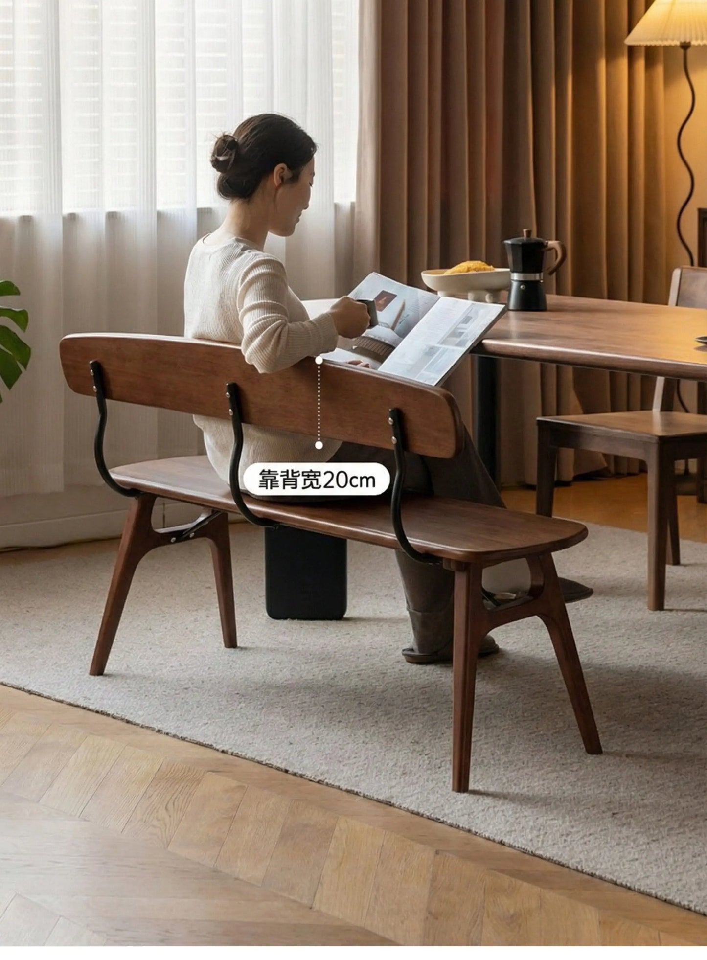 Medieval style solid wood bench small apartment simple household dining table living room backrest bedside porch shoe change cha
