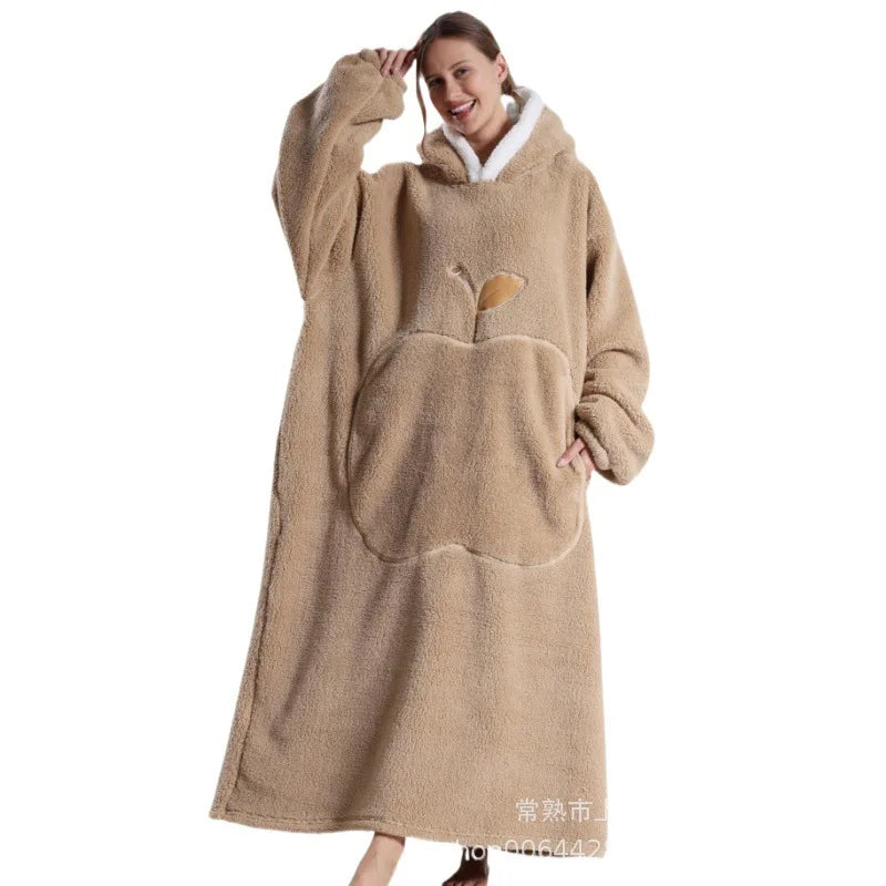 Thickened Warmth Sleepwear Sweatshirt Home Clothes round Neck Full Sleeve Loose Version Coat Style Polyester Fiber Women's Fashi