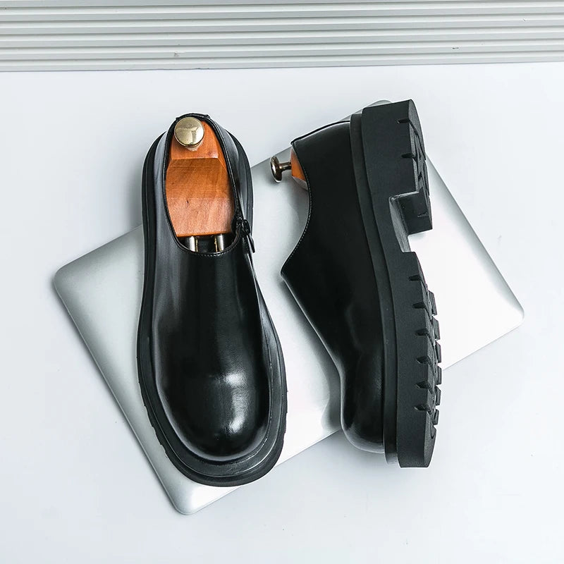 Spring New Men's Side Zipper Comfortable Cowhide Oxford Shoes Fashion Brand Classic Brown Men's Breathable Casual Leather Shoes