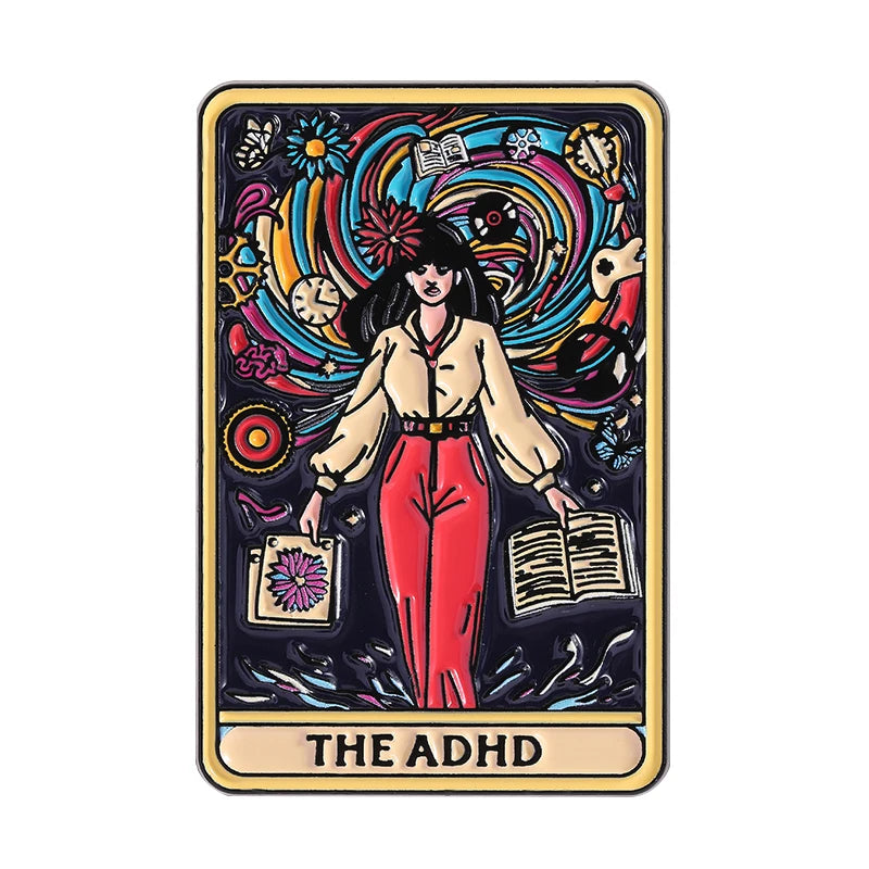 The ADHD Tarot Cards Enamel Pin Autism Mental Health Metal Brooch Lapel Backpack Badge Jewelry Accessories Gift For Friends