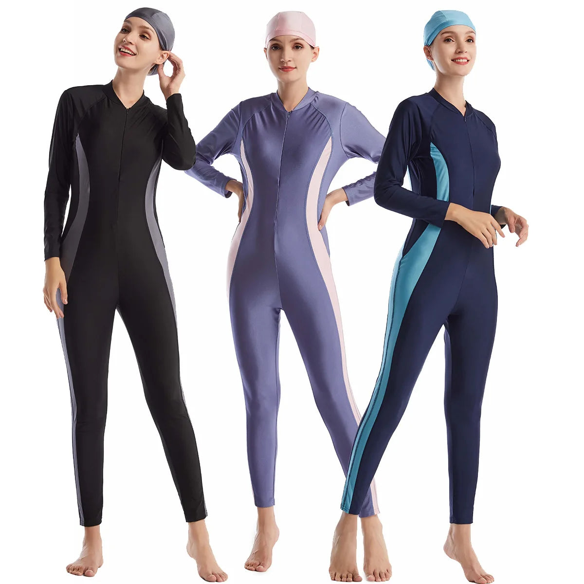 Elegant Islamic Women Swimsuits Long Sleeved Bodysuits+skirt+hat 3pcs Bathing Swimming Suit Muslim Sexy Girls Beachwear S-xxxl
