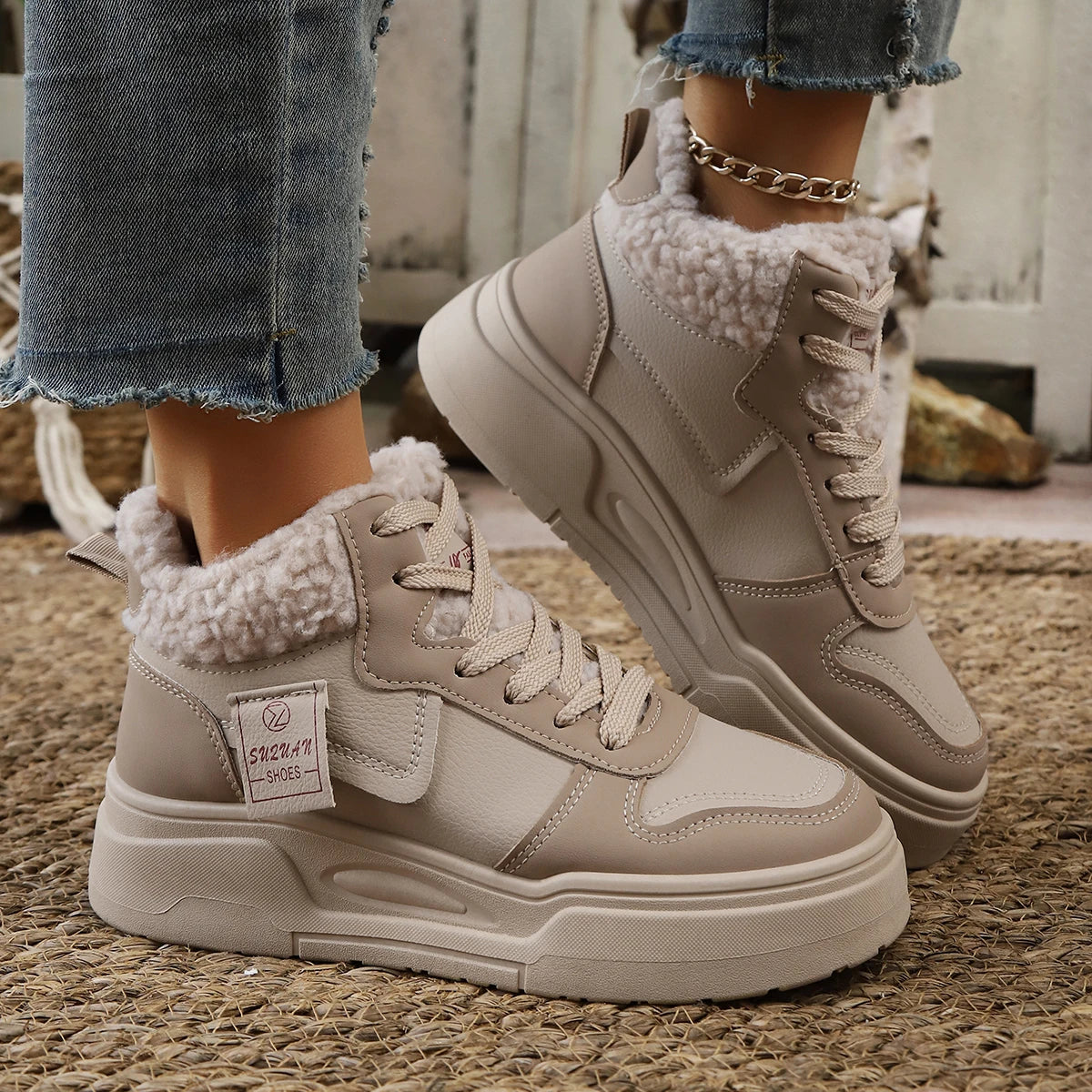 Winter New Women High Top Snow Boots Warm Plush Woman Comfortable Sneakers Waterproof Cottom Shoes Fashion Female Footwear 2025