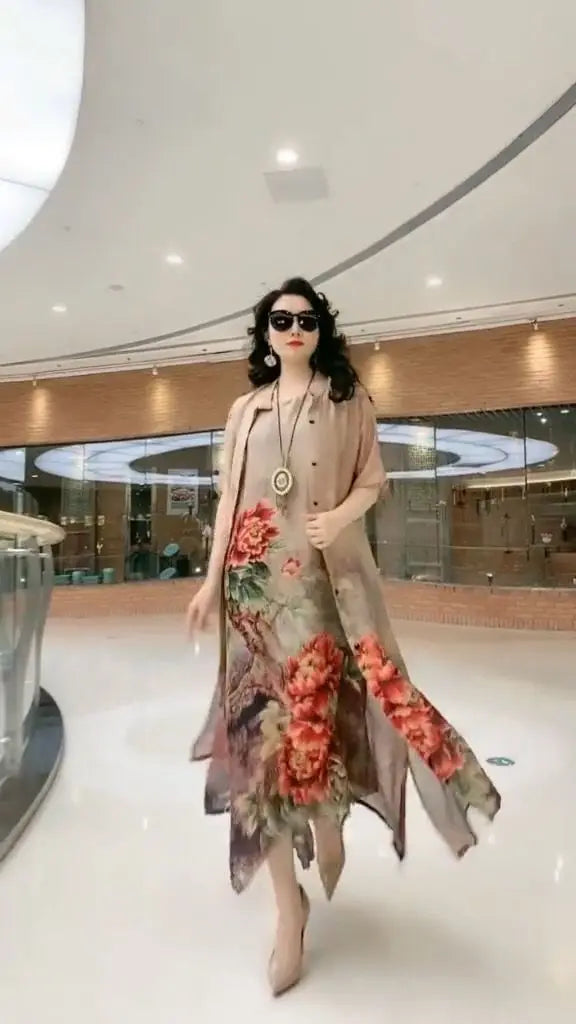 Authentic Silk Dress for Mother, Silkworm Loose Dress, High-End Print, 2-Piece Dress, Women's Dresses, Spring, Summer, New, 2023
