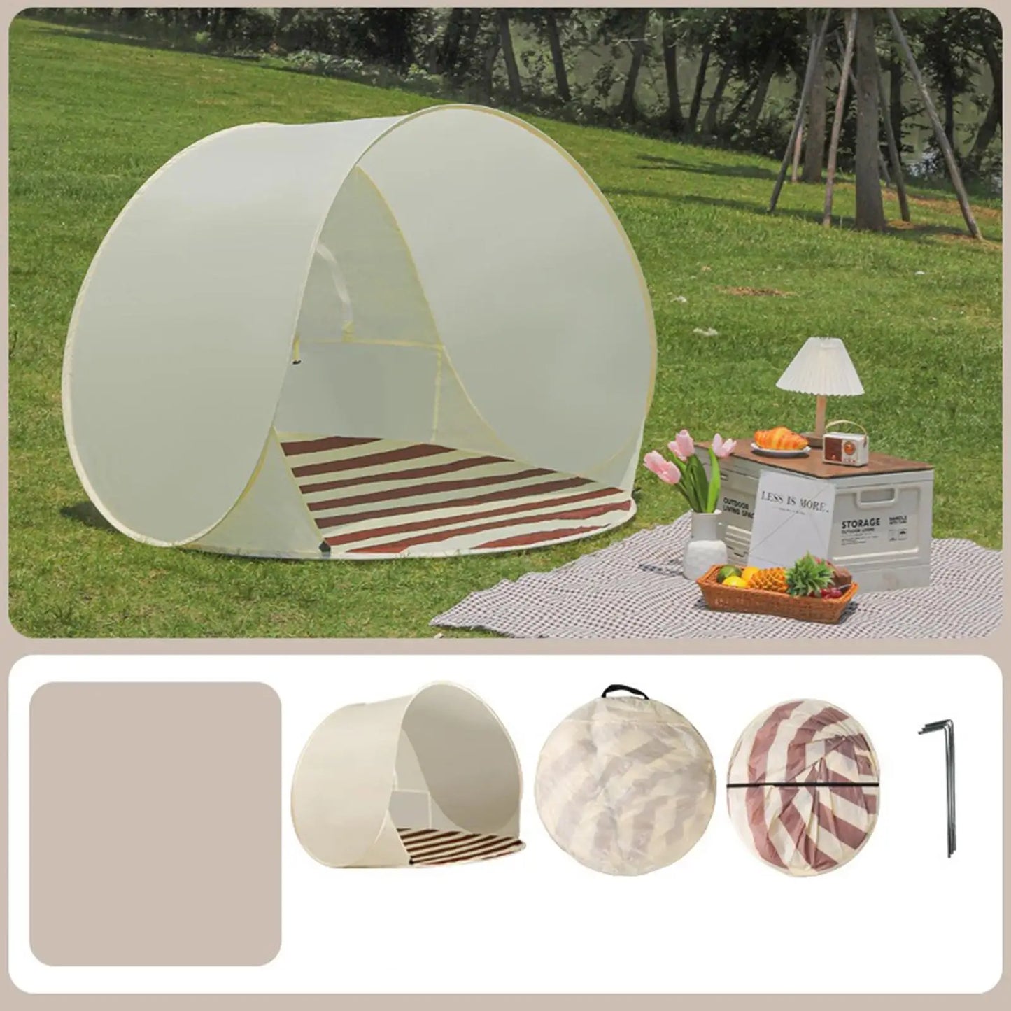 Tent for Beach 3/4 Person Easy Pop Camping Canopy Beach Shelter with Ventilating Mesh Window for Outdoor Camping Picnic Garden