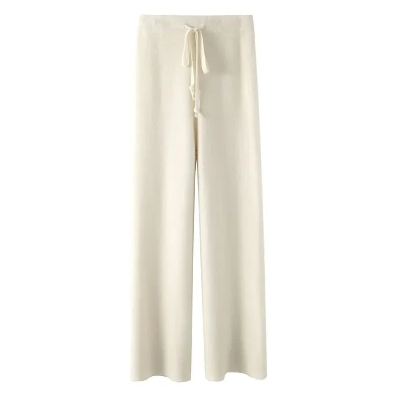 Soft Knitted Pants Women's Autumn/Winter Outerwear Hanging Knitted Wide Leg Pant White Floor Pants Straight Leg Pants