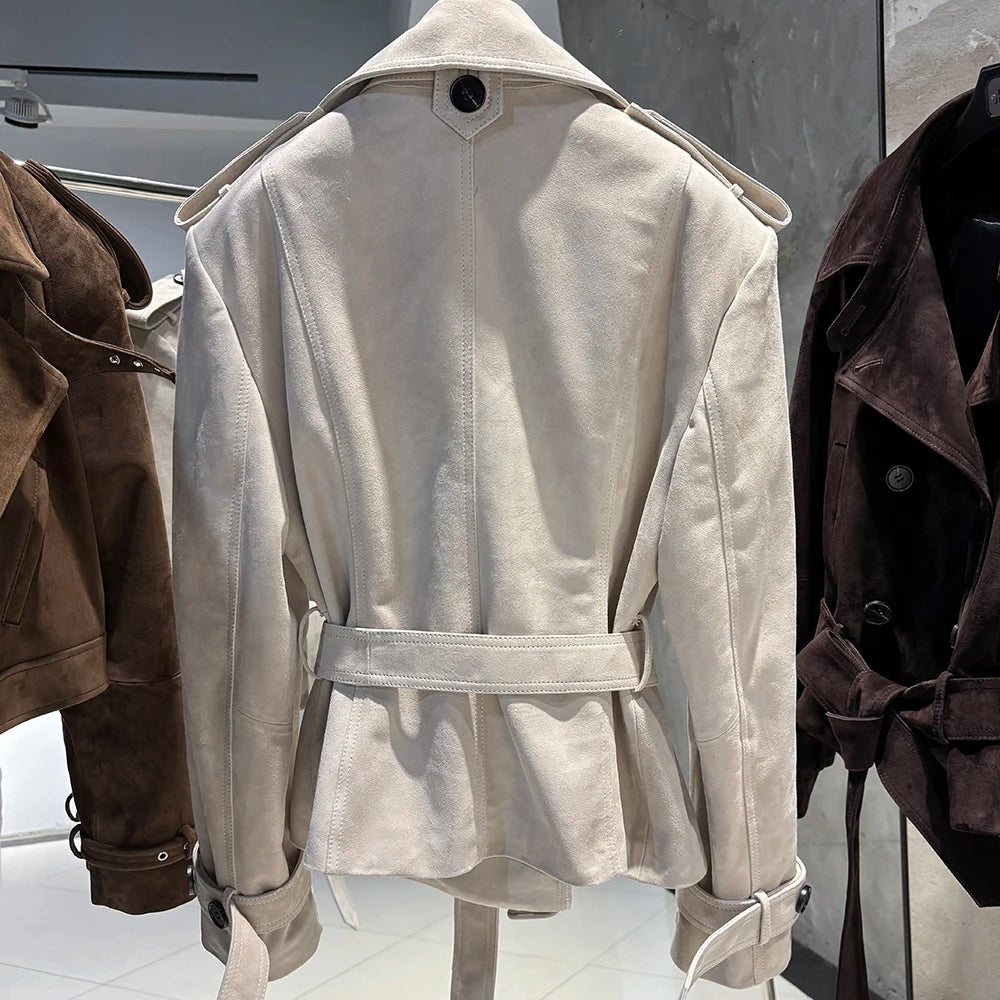 YOLOAgain Black Real Leather Jacket Women Genuine Leather Coat With Belt