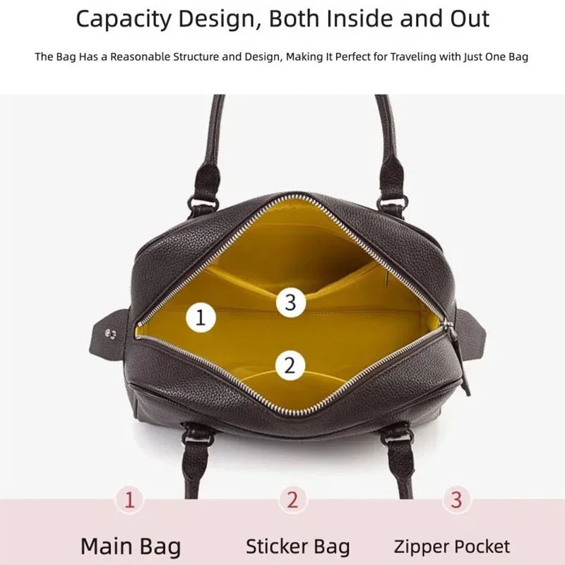 New Women's Handbag, Simple Casual Bag, Large-Capacity Briefcase, Fashionable Commuter Tote Bag, Retro-Style Water-Repellent Bowling Bag