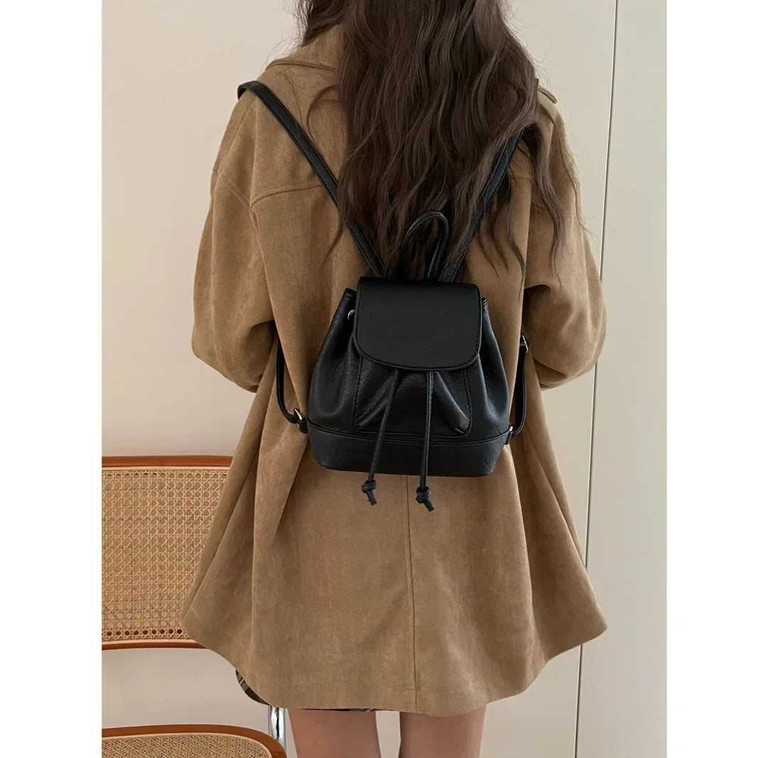 Small Fashion Backpacks School Bags for college girls Pu Leather Women Shoulder Bag Cute Flap String Female Handbags Tote Purse